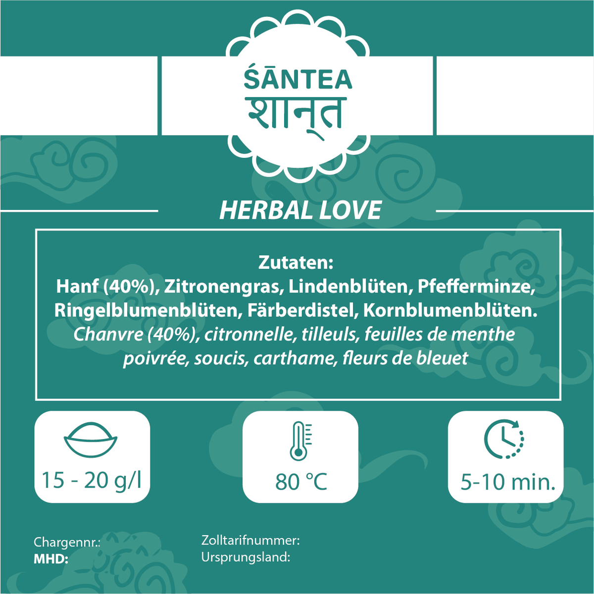 SANTEA Herbal Love Natur Hanfblütentee - 50g natürlicher Hanftee aus Luxemburg mit Kräutern und Blüten