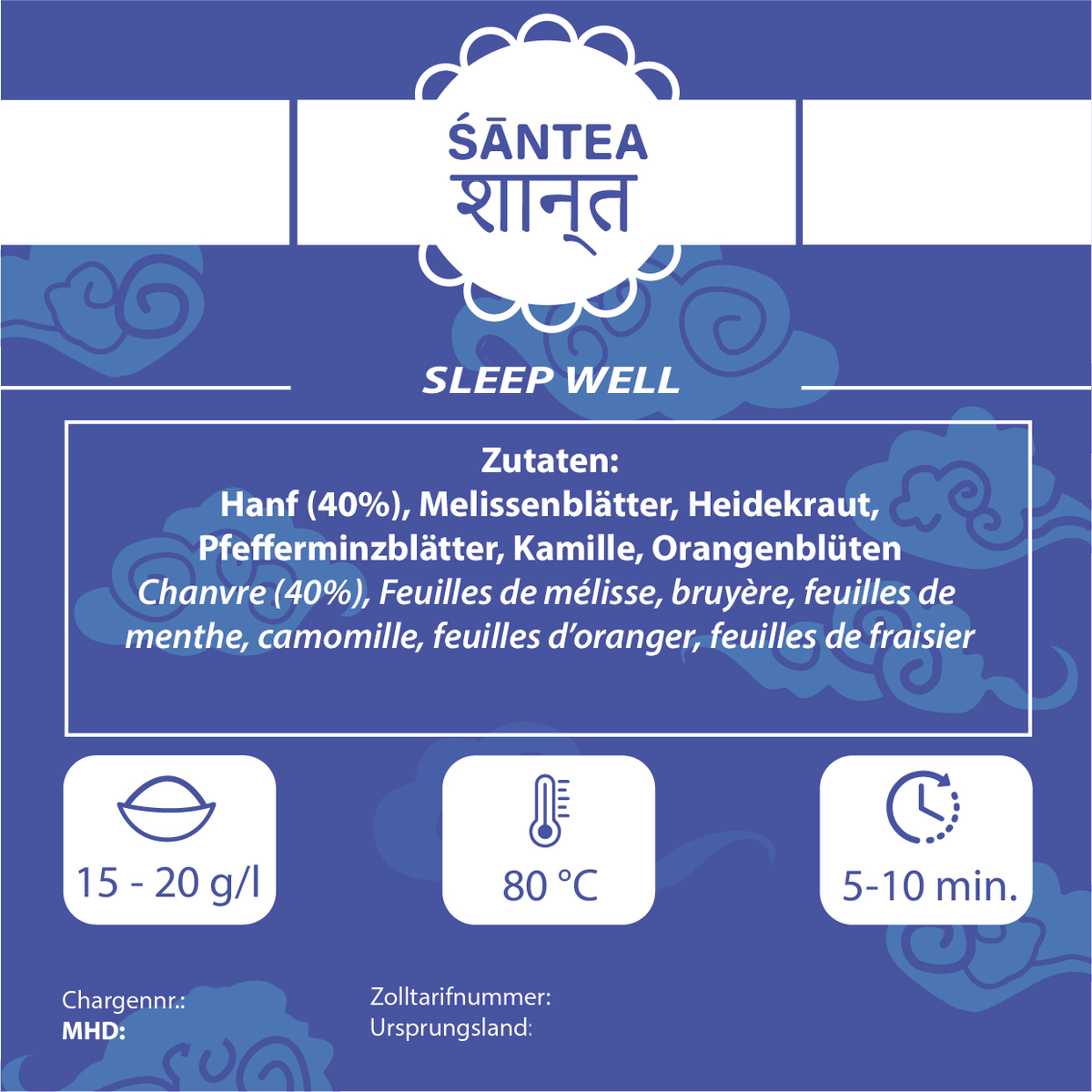 SANTEA Sleep Well Natur Hanfblütentee - 50g natürlicher Hanftee aus Luxemburg mit beruhigenden Kräutern