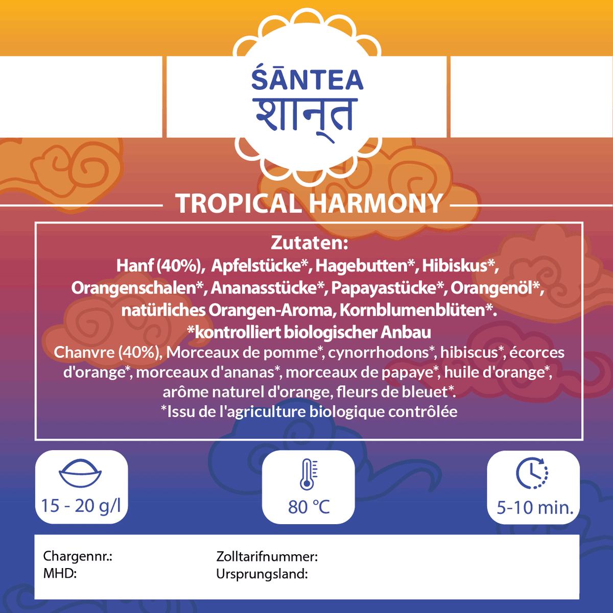 SANTEA Tropical Harmony Natur Hanfblütentee - 50g natürlicher Hanftee aus Luxemburg mit exotischen Früchten