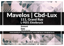 Lade das Bild in den Galerie-Viewer, Mavelos_CBD-LUX_Luxembourg_Gift_Card_Voucher_gutschein_Geschenk_Idea_Luxemburg_Back_ONLINE