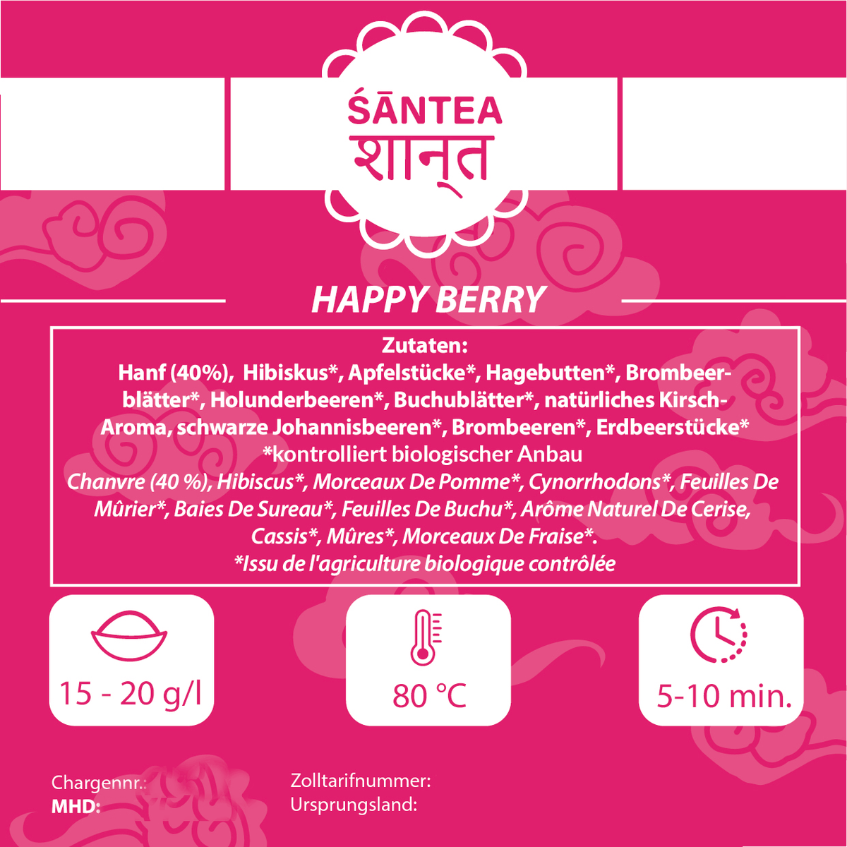 SANTEA Happy Berry Natur Hanfblütentee - 50g natürlicher Hanftee aus Luxemburg mit Waldbeeren