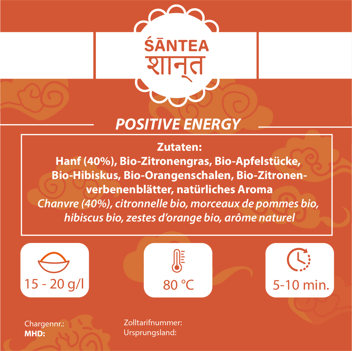 SANTEA Positive Energy Natur Hanfblütentee - 50g natürlicher Hanftee aus Luxemburg mit belebenden Zitruskräutern