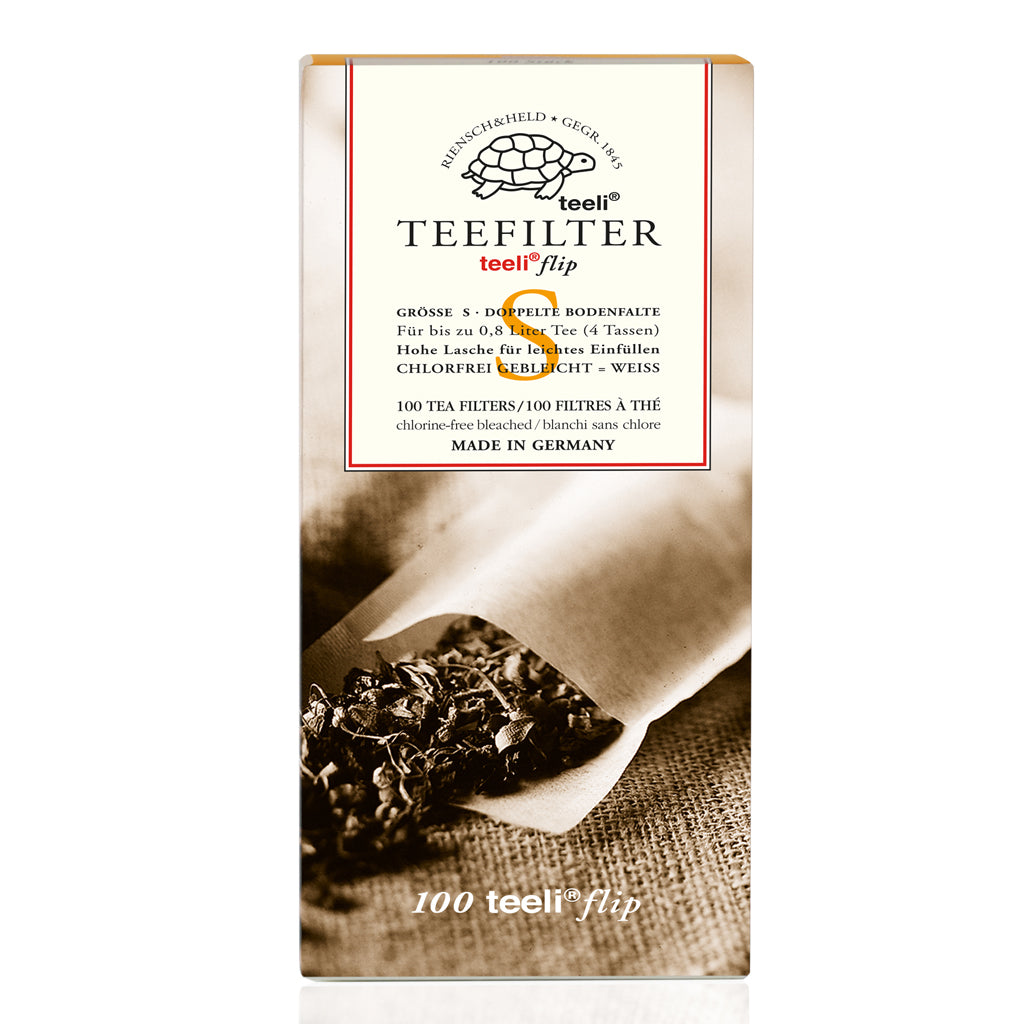 Teeli Flip S Papierteefilter 100 Stück Packung mit Lasche für Tassen