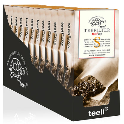 Teeli Flip S Papierteefilter 100 Stück Packung mit Lasche für Tassen Karton