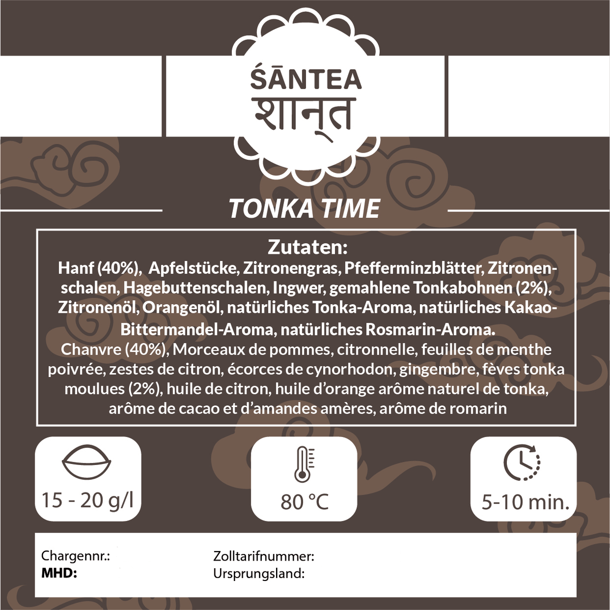 SANTEA Tonka Time Natur Hanfblütentee - 50g natürlicher Hanftee aus Luxemburg mit Tonkabohne und Kräutern